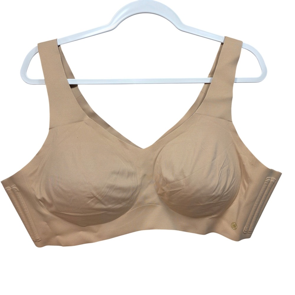 Honeylove Bra Womens 2X Nude Tan Vneck Wireless Seamless Support Smoothing